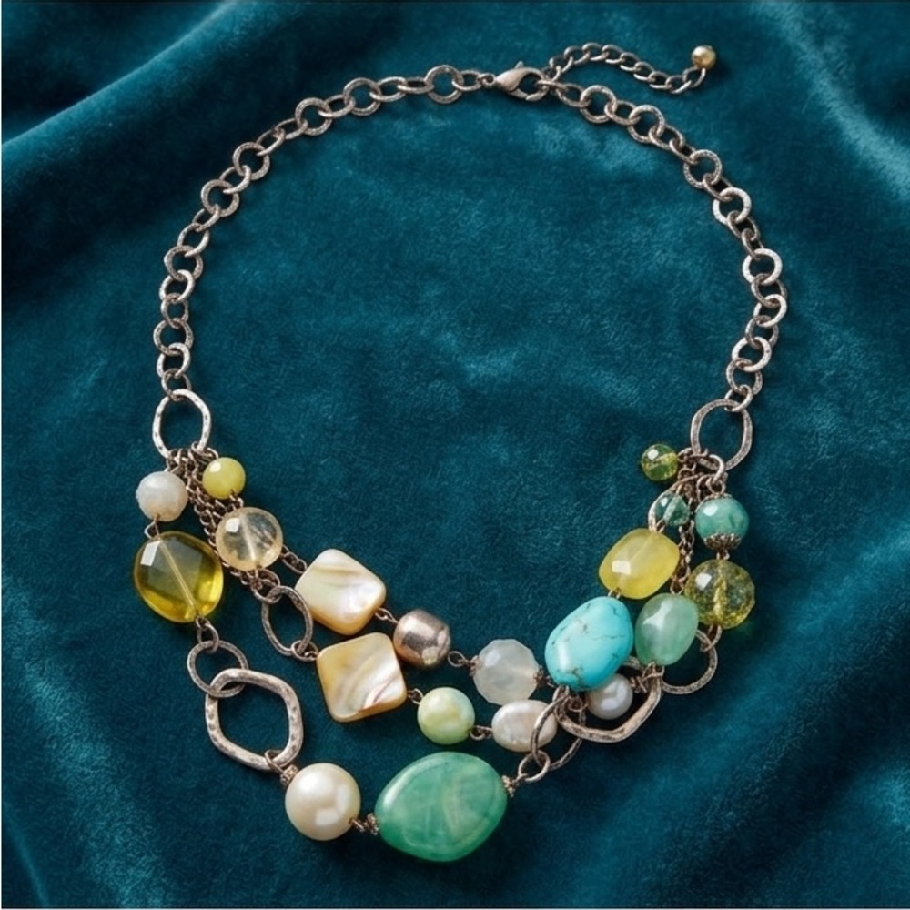 NWT NEW Ruby Rd. Boho Multi-Strand Statement Necklace | Turquoise & Citrine - Picture 5 of 7